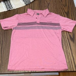 Travis Mathew Youth Heathered Pink Polo with Horizontal Stripes